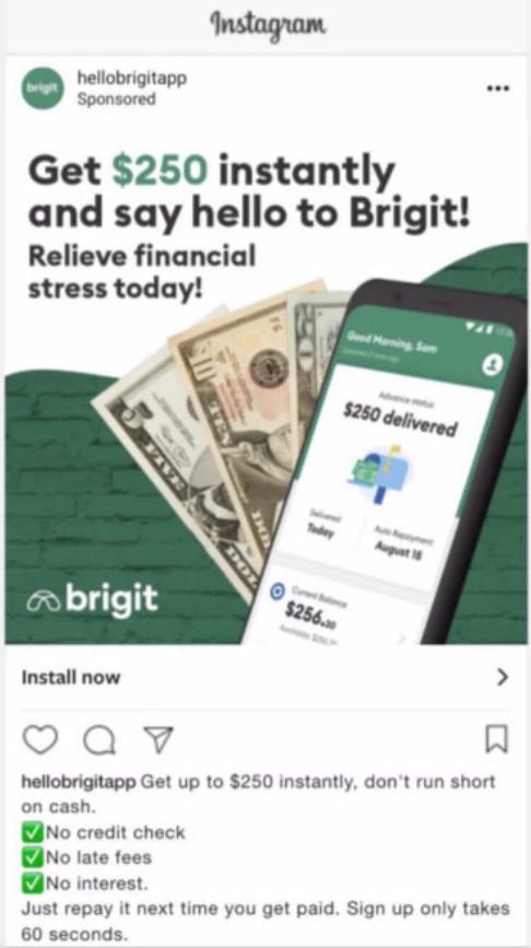 Screenshot of Brigit ad