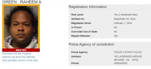 Raheem Green Sex Offender Registry - Wanted status