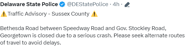 Bethesda Road closure tweet