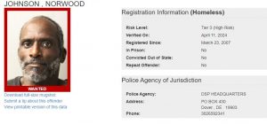 Norwood Johnson Sex Offender Registry - Homeless status