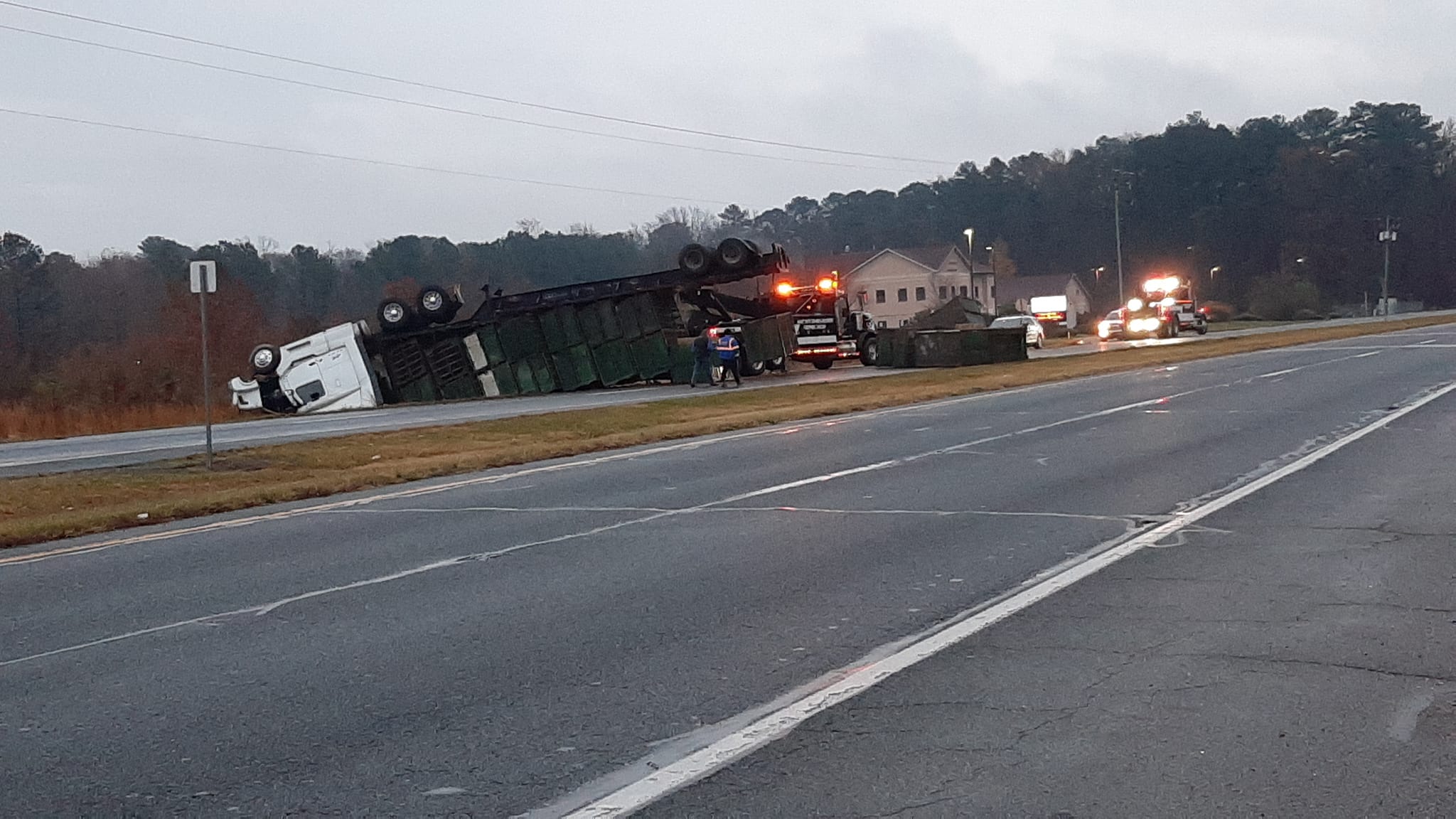Overturned tractor trailer shuts down parts of Route 113 in Georgetown