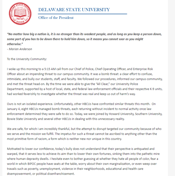 FBI now investigating bomb threat at Delaware State University