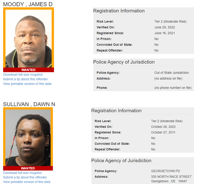 Delaware State Police S.O.A.R. Searching for Wanted Sex Offenderss