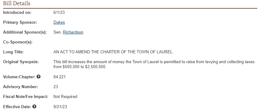 Town of Laurel allowed to collect 5X more taxes