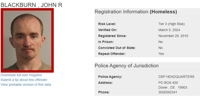 Homeless Sex Offender Notification