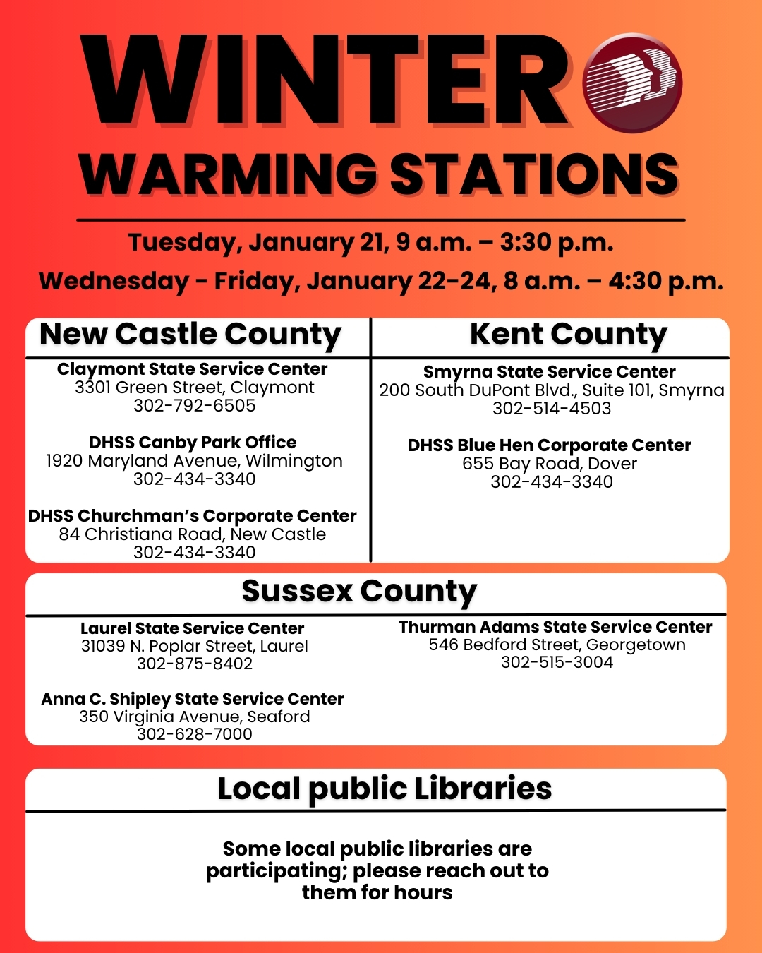 DHSS Providing Warming Stations Across The State During The Arctic Outbreak