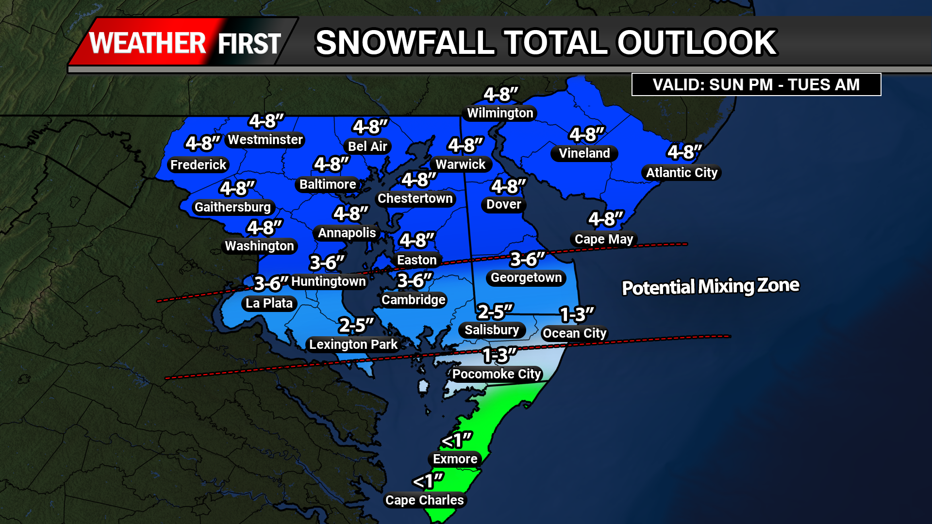 WINTER STORM EXPECTED FOR DELMARVA SUN-TUES / FIRST CALL FORECAST