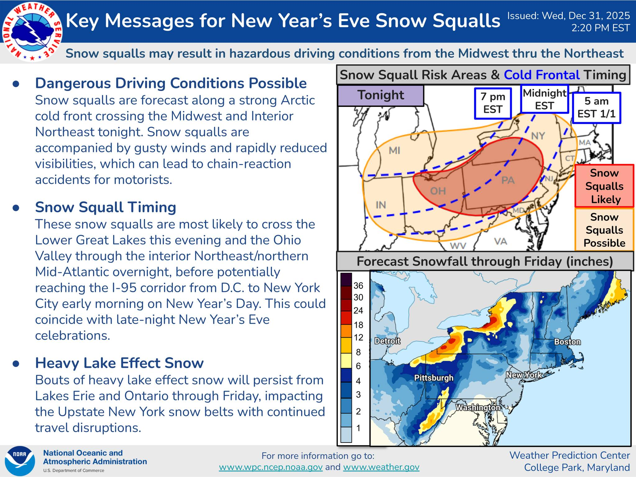 Snow Squalls Could Create Hazardous New Year’s Eve Travel Across Delmarva, Maryland, and Pennsylvania
