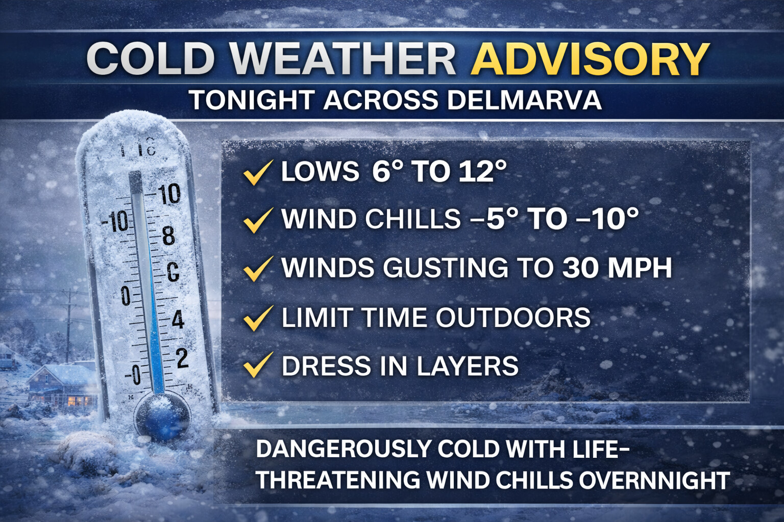 Cold Weather Advisory in Effect Tonight for the Delmarva Region