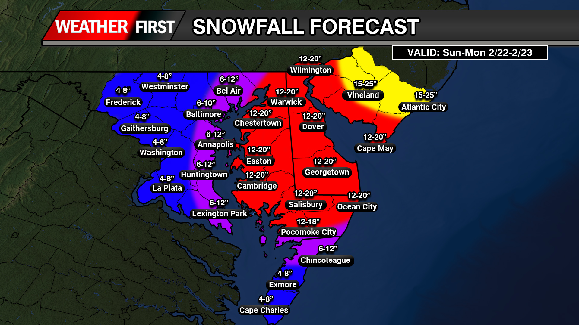 Historic Winter Storm to Hammer Delmarva and South Jersey; Thundersnow Possible Tonight