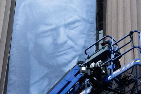 Trump Banner Displayed at Justice Department Building in Washington