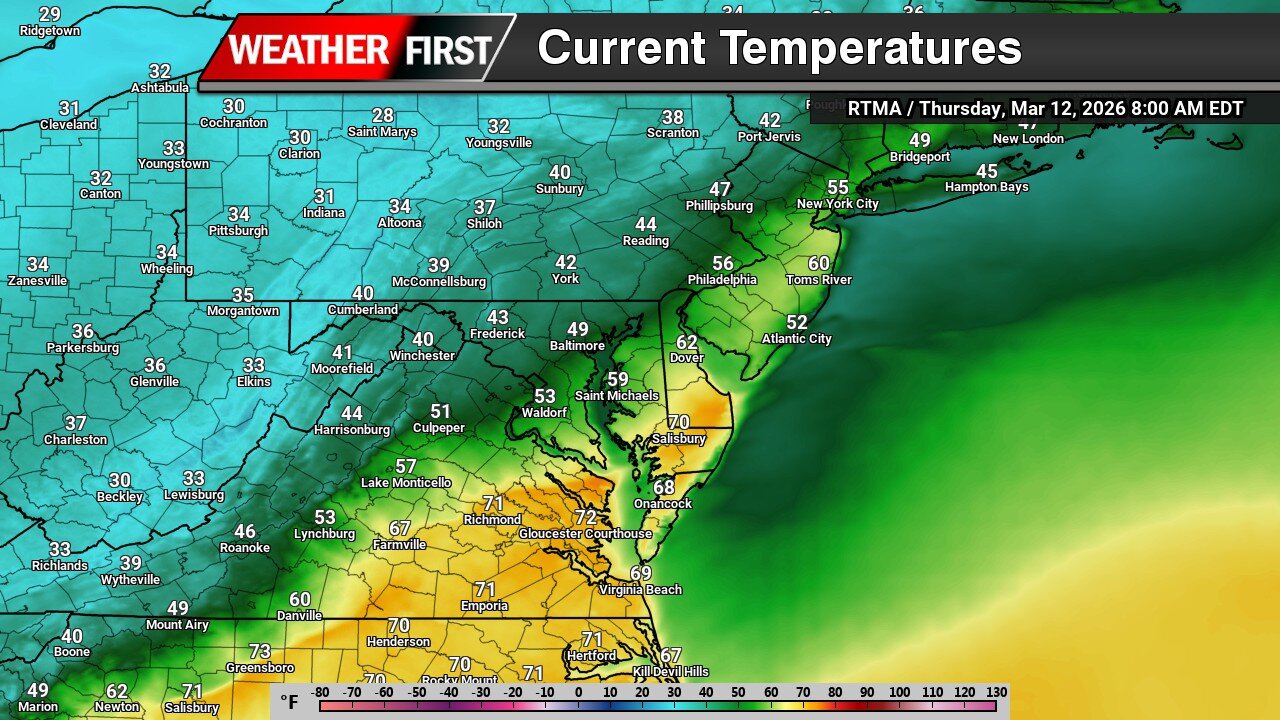 Sharp Temperature Drop and Gusty Winds as Rain Mixes With Wet Snow Across Delmarva