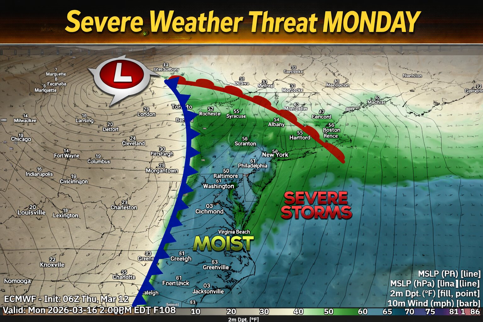 Severe Thunderstorm Threat Possible Across the Mid Atlantic Monday