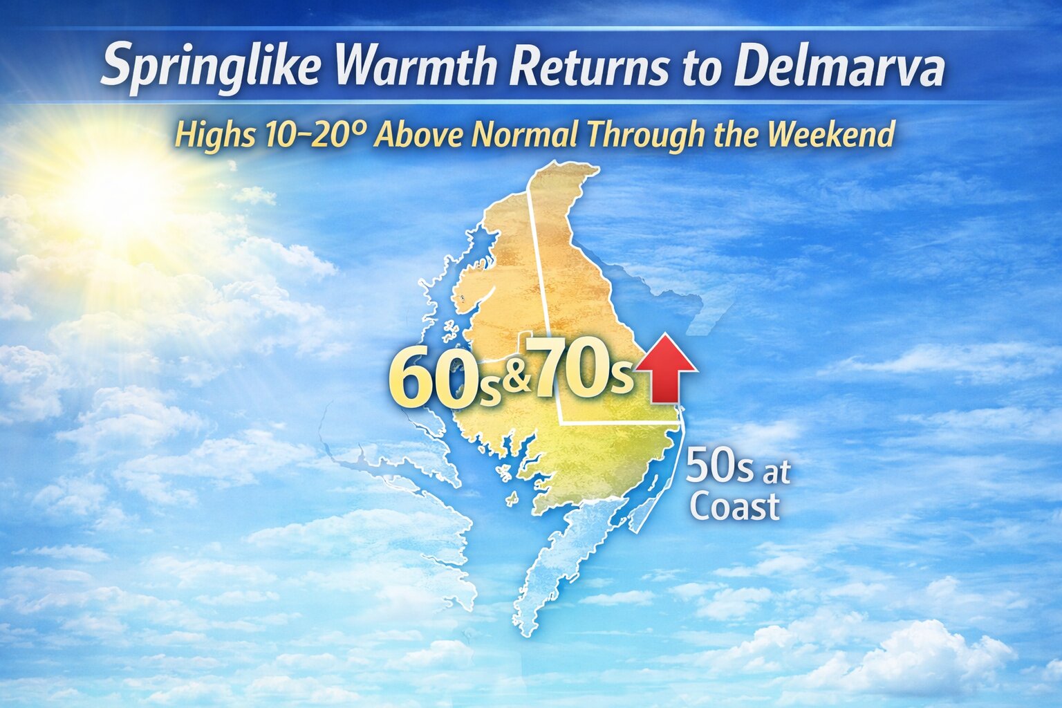Springlike Warm-Up Ahead for Delmarva; Showers Likely at Times