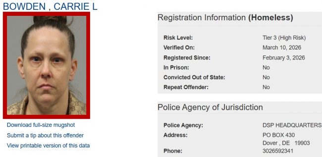 Delaware Police Alert Public About Homeless Sex Offender in Community