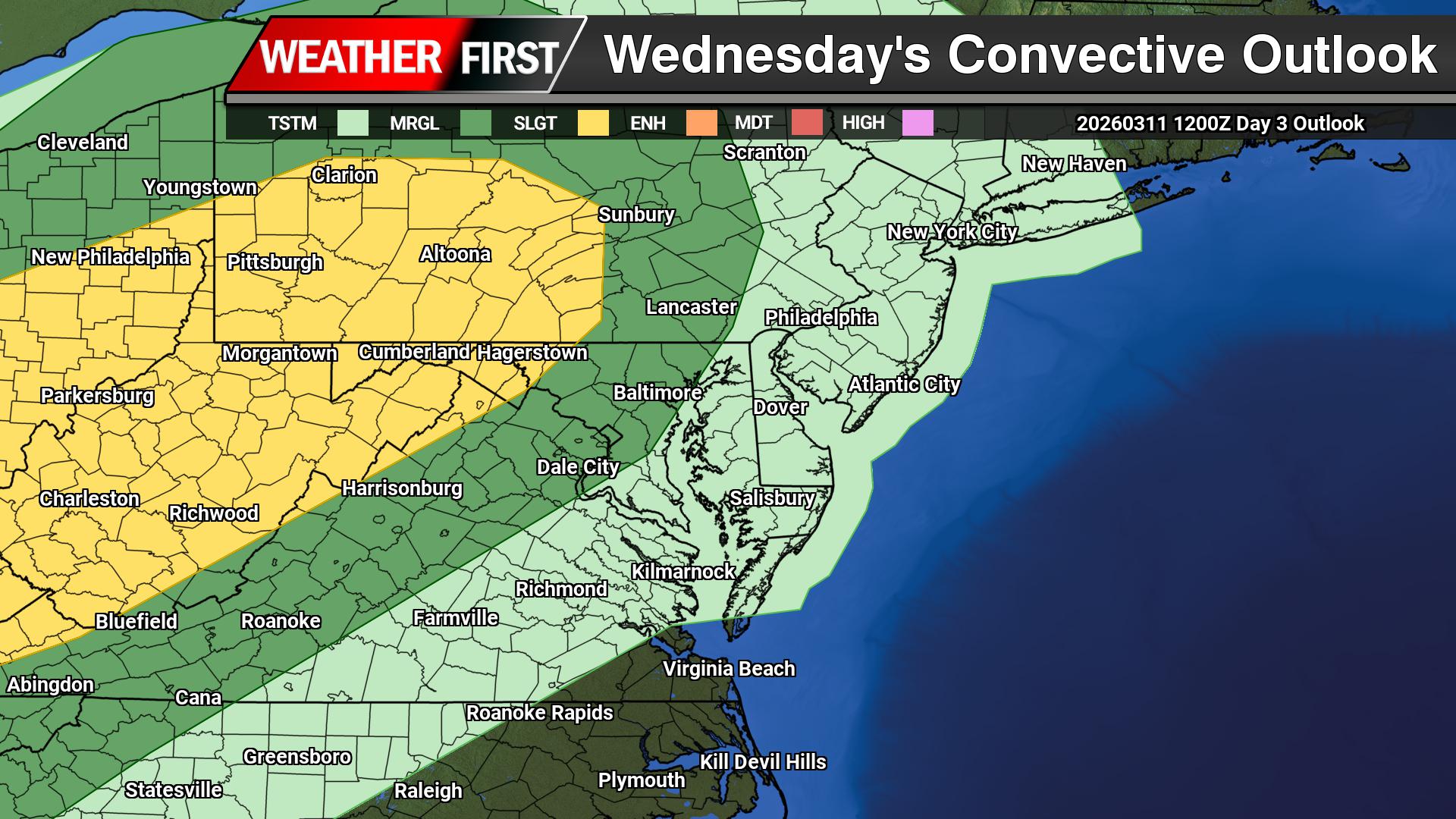 Cold Front to Bring Rain, T-Storms, and Gusty Winds to Delmarva Late Wednesday Into Thursday