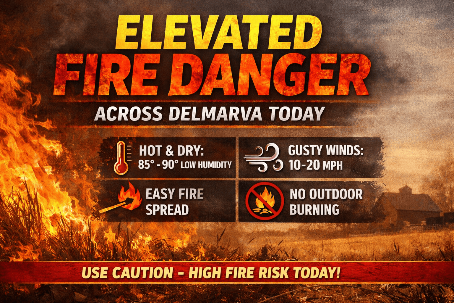 Elevated Fire Risk Today Across Delmarva as Warm, Dry, and Breezy Conditions Persist
