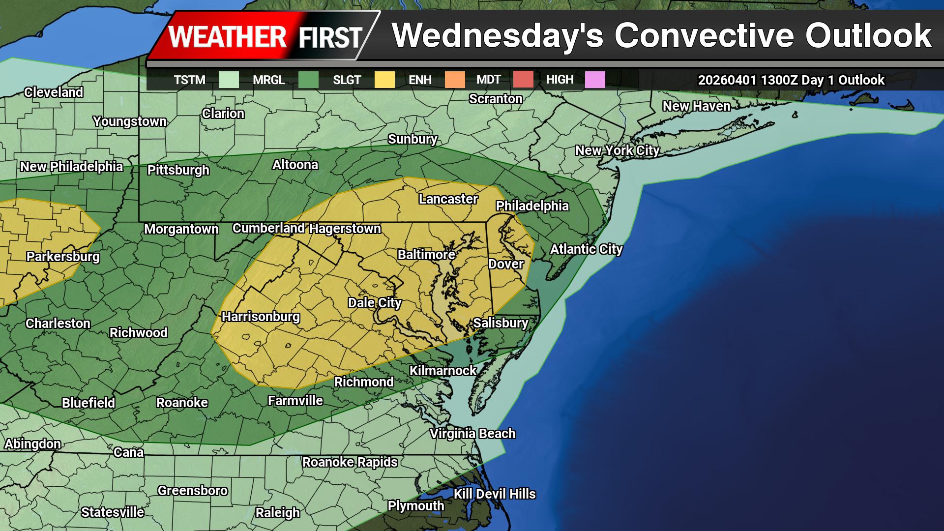 Severe Storm Threat Builds Across the Mid-Atlantic Today