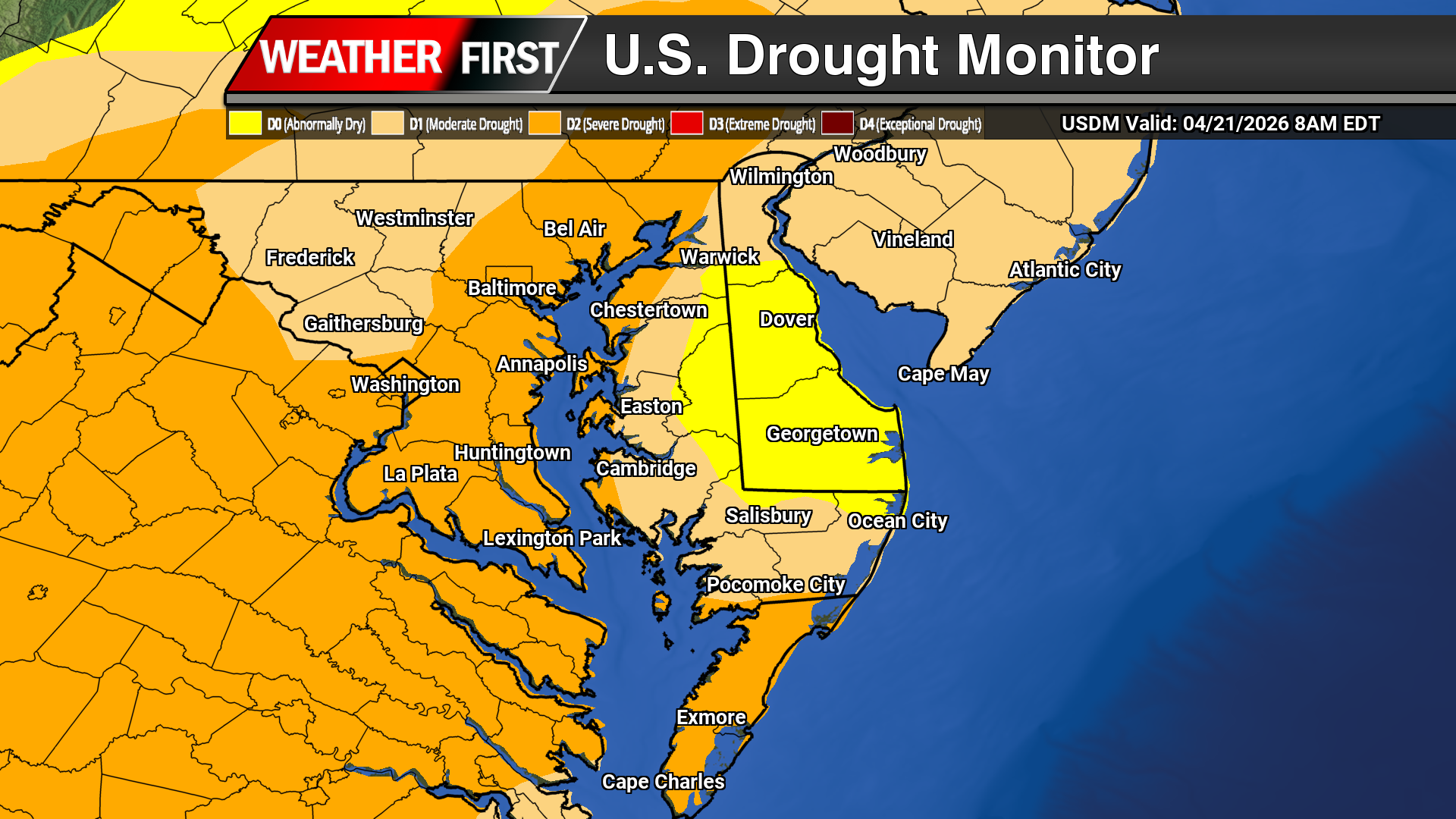 Severe Drought Expands Across Maryland Western Shore; Delmarva Still Facing Ongoing Dryness