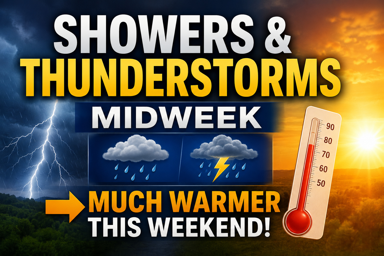 Showers and Thunderstorms Expected Midweek Before Much Warmer Weather Arrives This Weekend