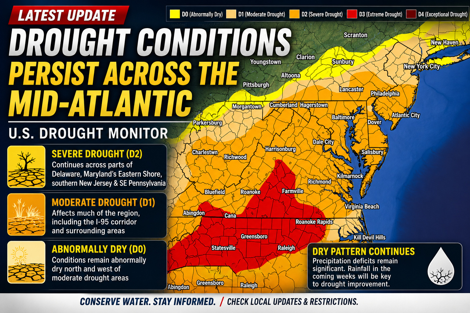 Drought Conditions Worsen Across Portions of the Mid-Atlantic Despite Some Recent Rainfall