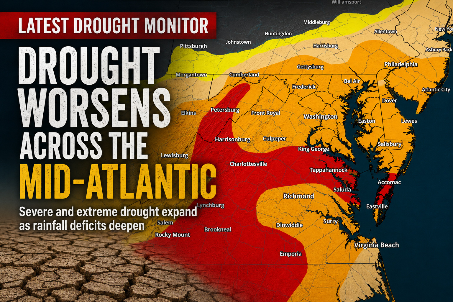 Widespread Severe To Extreme Drought Spreads Through The Mid-Atlantic