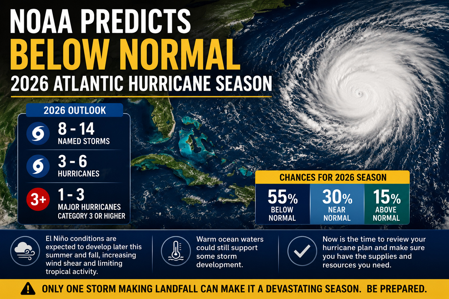 NOAA Predicts Below Normal 2026 Atlantic Hurricane Season