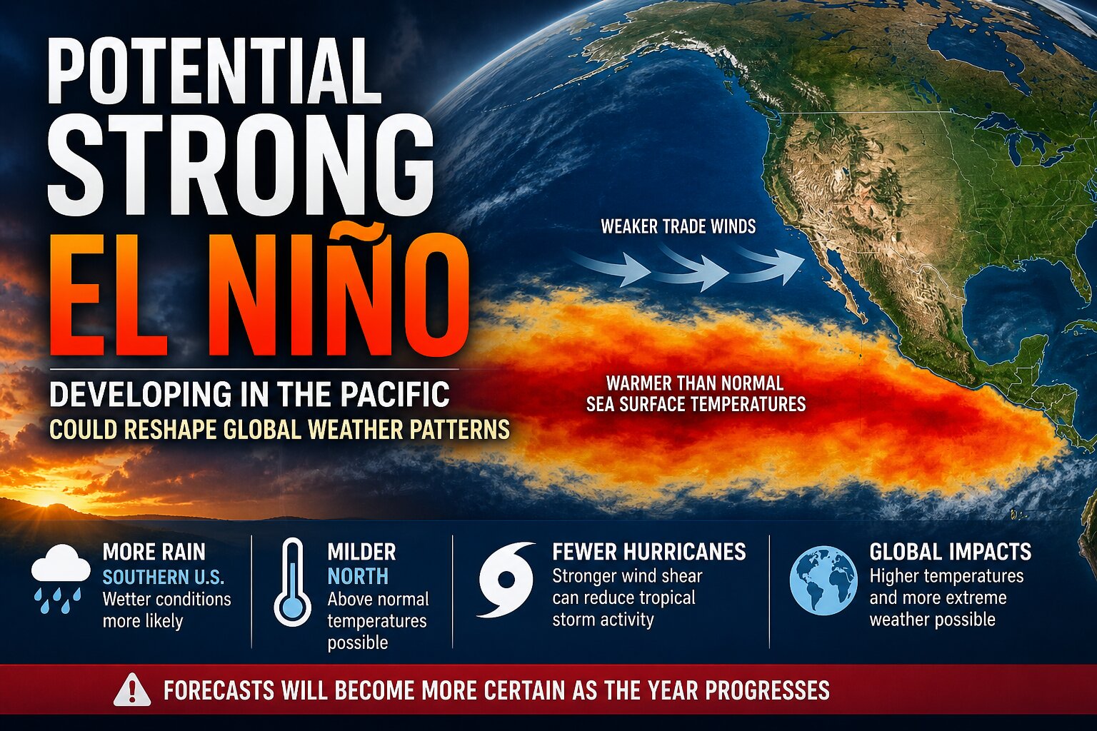 Potential Strong El Niño Developing in Pacific Could Reshape Global Weather Patterns