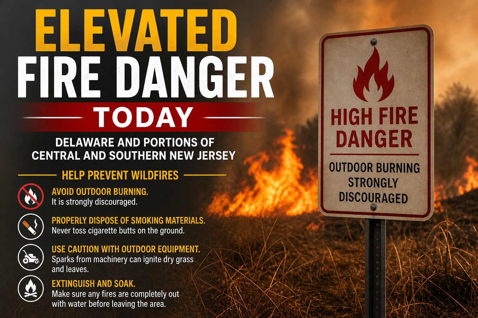 Elevated Fire Danger Across Delaware and Southern New Jersey Today