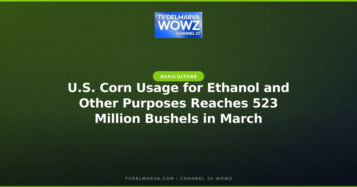 U.S. Corn Usage for Ethanol and Other Purposes Reaches 523 Million Bushels in March