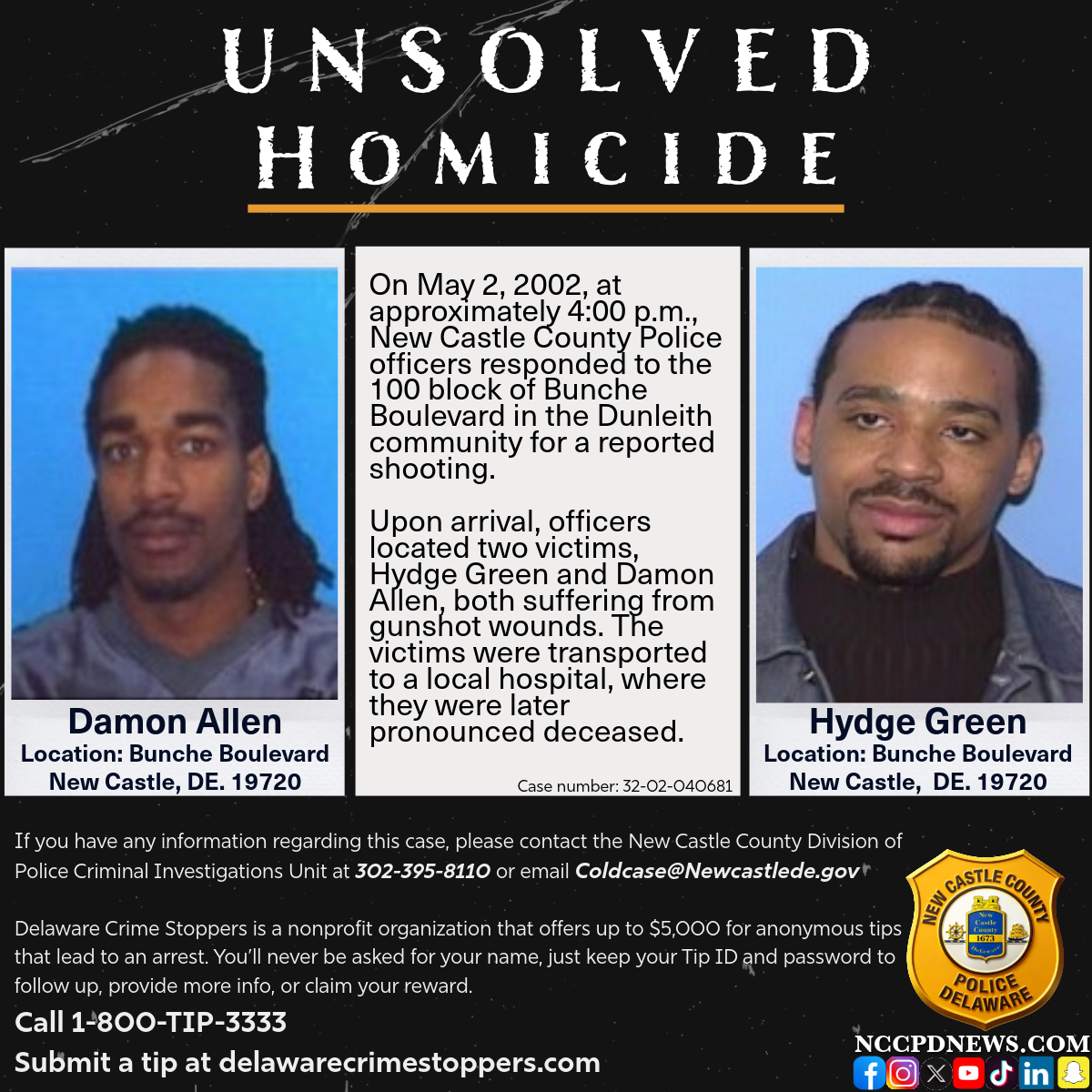 New Castle County Police Seek Help in 2002 Double Murder Cold Case