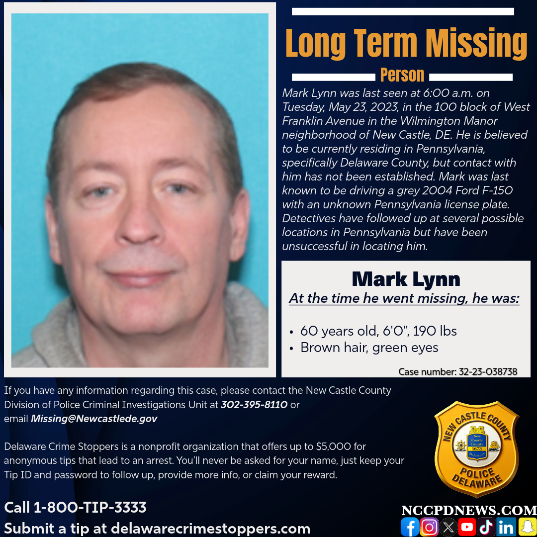 New Castle County Police Seek Public Help Finding Missing Man Mark Lynn