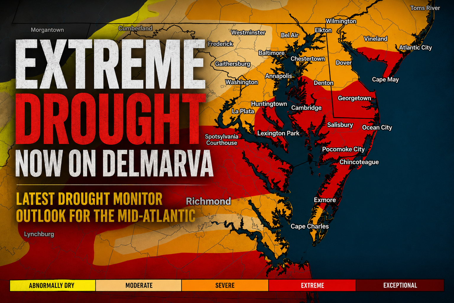 Extreme Drought Expands Across Delmarva in Latest U.S. Drought Monitor Update
