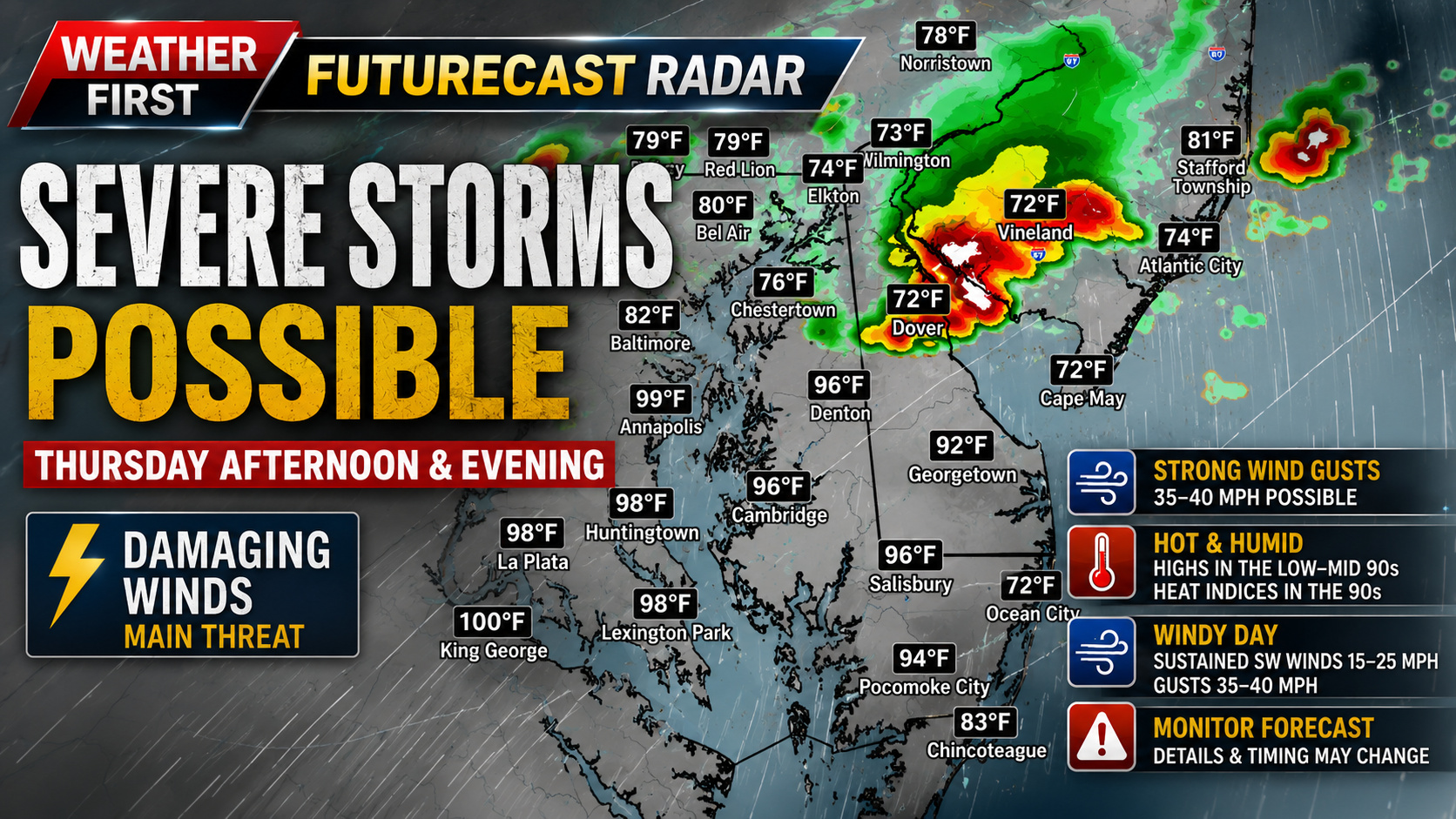 Severe Thunderstorm Threat Increasing for Thursday Across the Mid-Atlantic