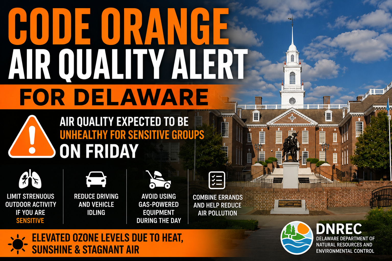 Code Orange Air Quality Alert Issued for Delaware on Friday