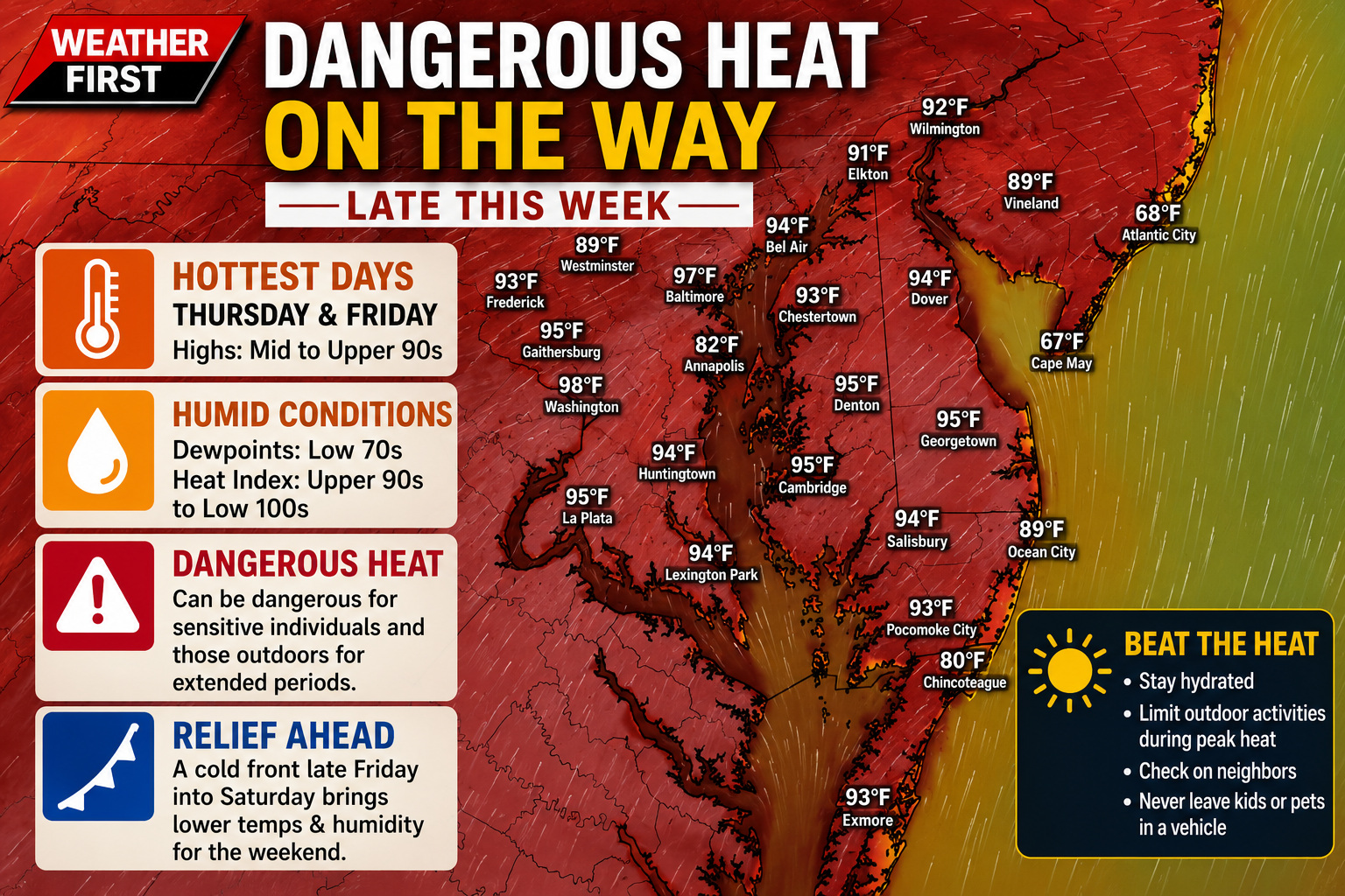 Dangerous Heat Building Across Delmarva Late This Week