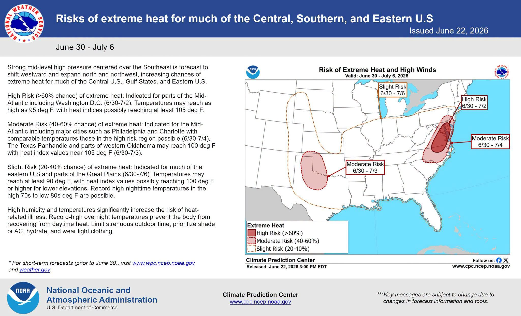 Extreme Heat Risk Expands Across Eastern U.S.; Mid-Atlantic Faces Highest Threat Entering July