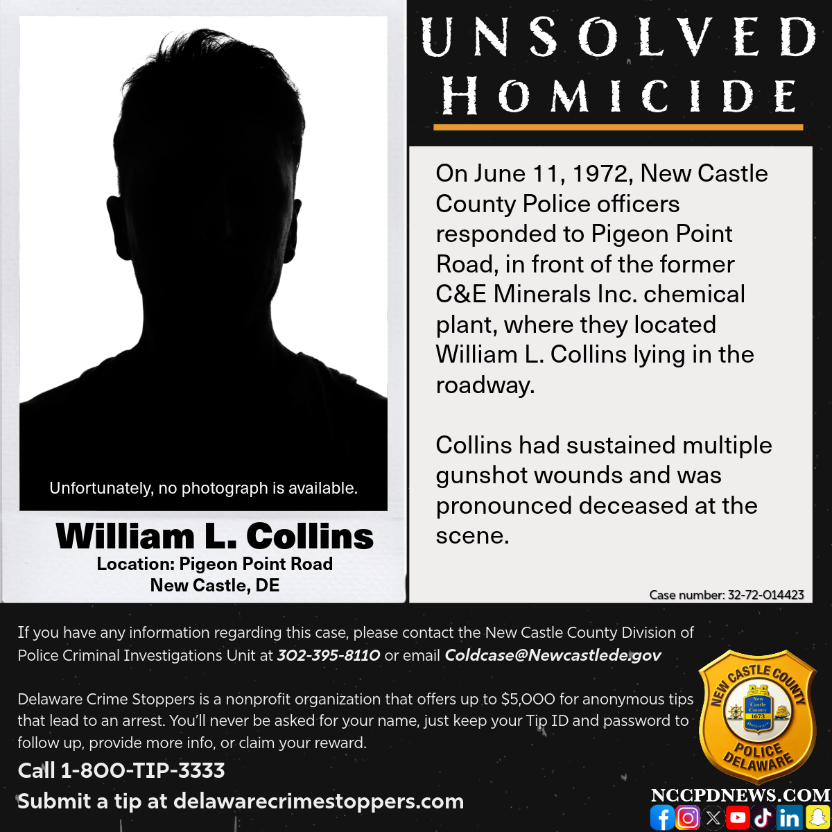 1972 Murder of William Collins Remains Unsolved Cold Case