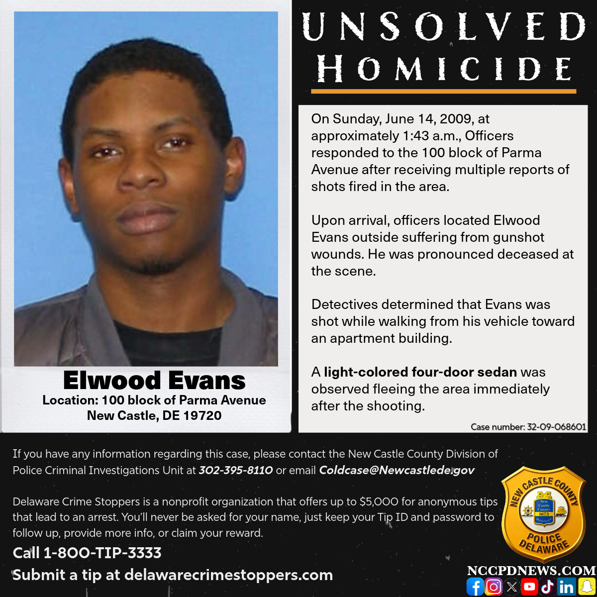 Cold Case: New Castle County Seeks Answers in 2009 Shooting Death of Elwood Evans