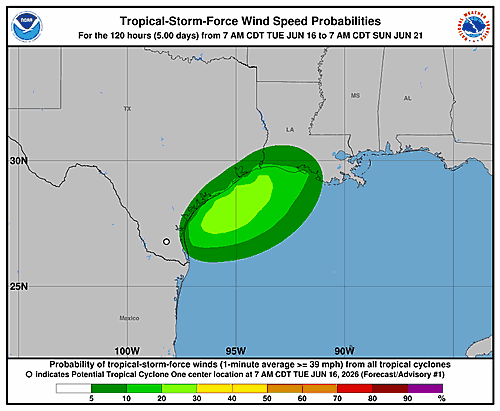 Potential Tropical Cyclone One: Wind Probability Forecast Issued