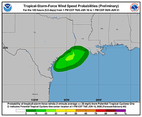 Potential Tropical Cyclone One: Wind Probability Forecast Issued