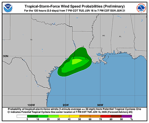 Potential Tropical Cyclone One: Wind Probability Forecast Issued