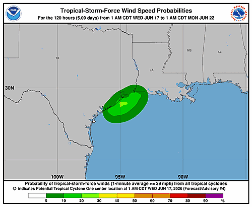 Potential Tropical Cyclone One: Wind Probability Forecast Issued