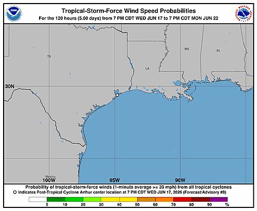Post-Tropical Cyclone Arthur Wind Probability Update Issued