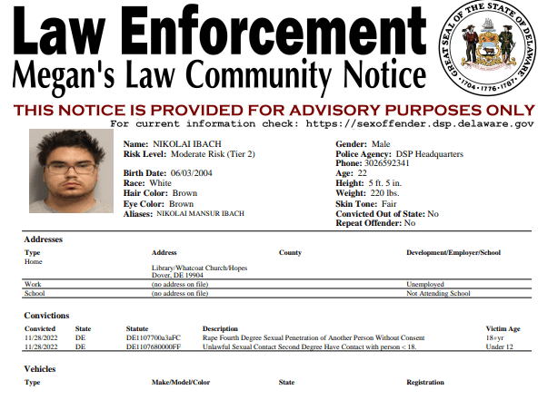 Dover Police Release Latest Megan’s Law Sex Offender Notifications