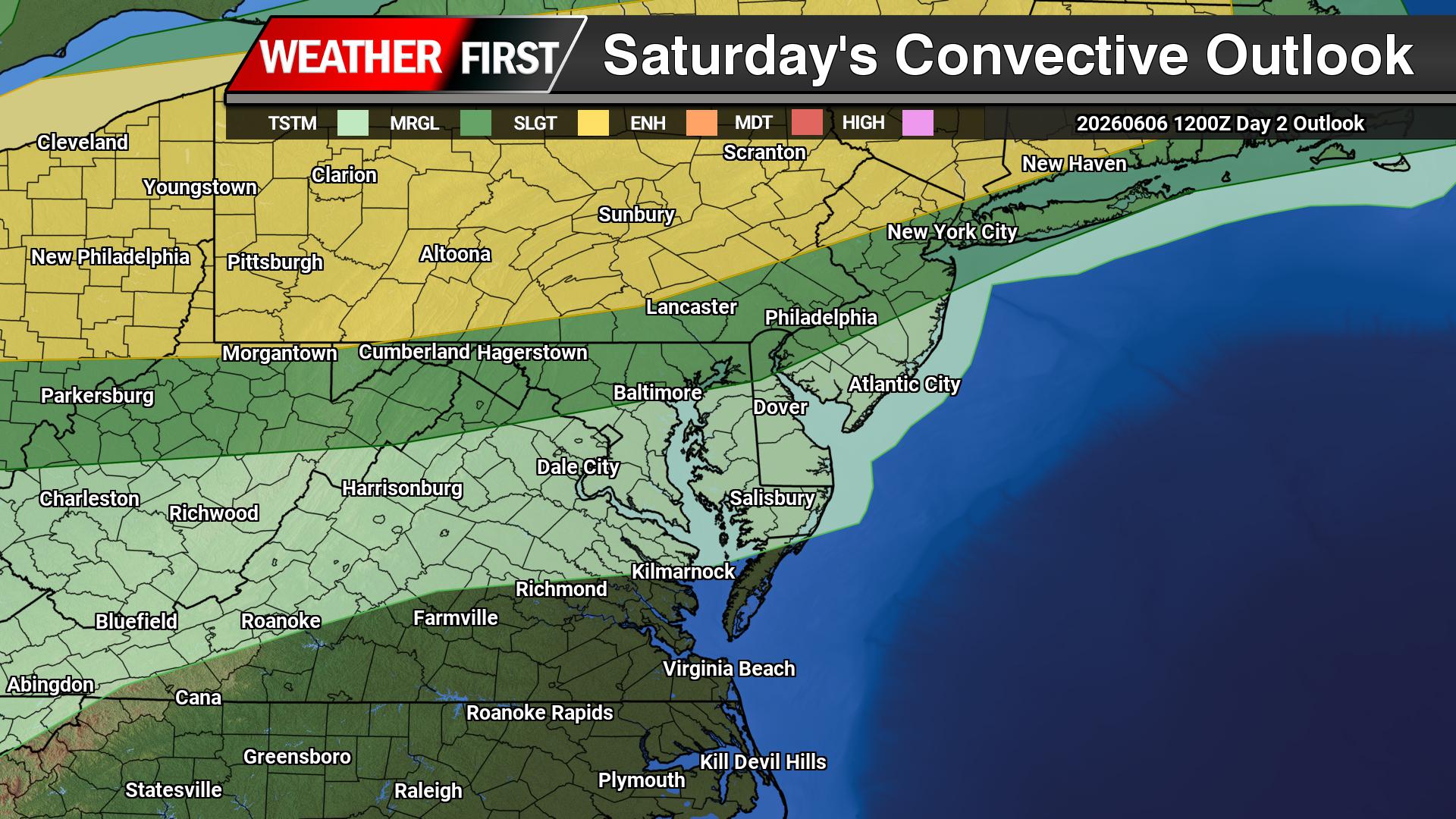 Cold Front Brings Chance for Thunderstorms Saturday Night Across Delmarva