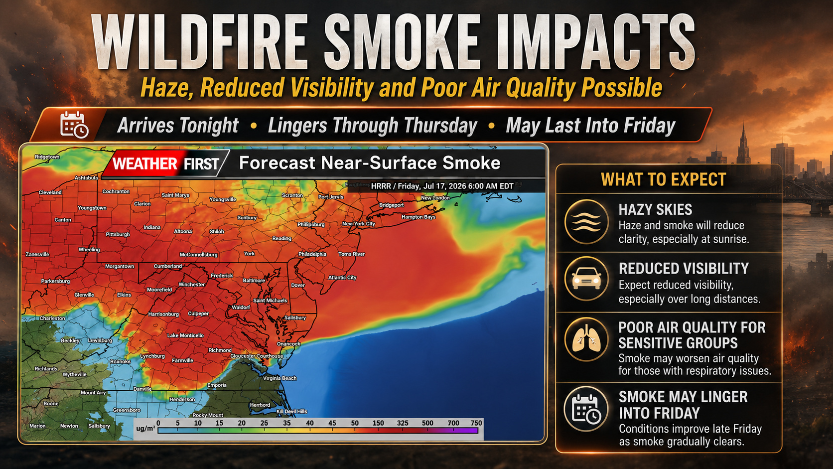 Canadian Wildfire Smoke Expected to Impact the Mid-Atlantic Through Thursday