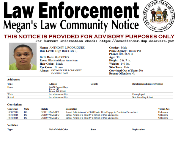 Dover Police Release Latest Megan’s Law Sex Offender Notifications