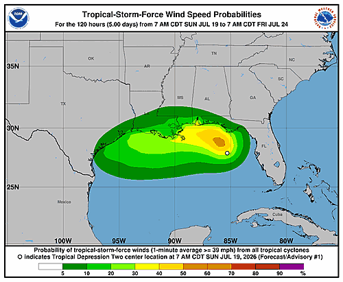 Tropical Depression Two Wind Speed Probabilities Tracked