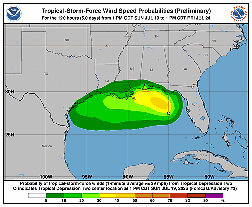 Tropical Depression Two Wind Speed Probabilities Tracked